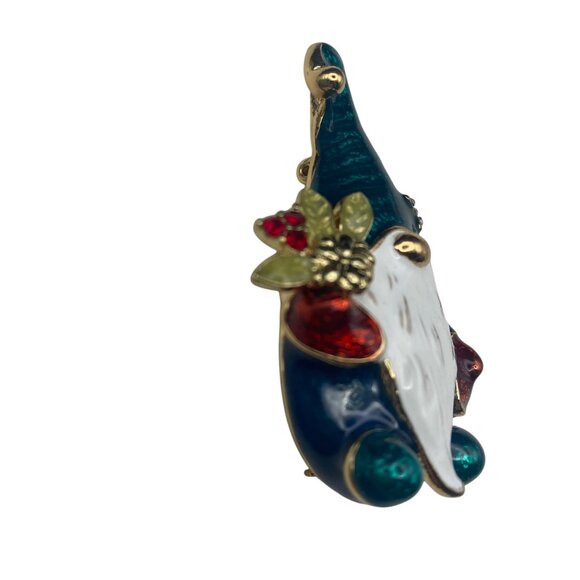 Napier Gnome Pin Brooch Rhinestones Enamel Gold-Tone Holiday Christmas LOOK - Picture 5 of 10